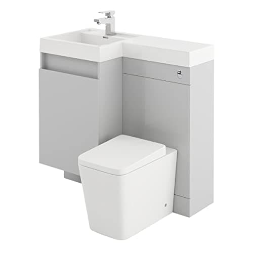 Image of Wiltshire 900mm Left Hand Combination Vanity Unit with WC Worktop Light Grey Bathroom Sink Cabinet & Toilet Unit Modern Space-Saving Furniture