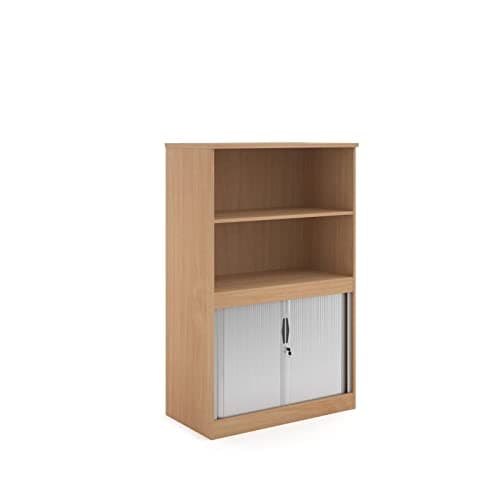 Image of Mr Office Furniture Ltd Systems combination unit with tambour doors and open top 1600mm high with 2 shelves (Beech)