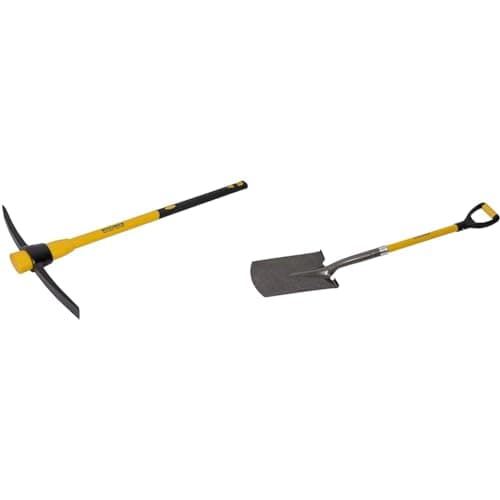 Image of Roughneck ROU64352 Pick Axe With Fibreglass Handle 5lbs/2.27kg & ROU68224 Digging Spade 1070mm/42",Yellow & Black