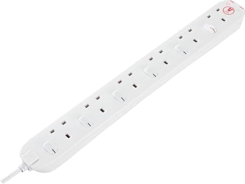 Image of Masterplug Six Socket Extension Lead, 2 Metre Cable, Surge Protection, Individual Switches, Power and Surge LED Indicators, 6-Way Plug Extension Cable, Power Strip, White, 13A, 6G, 2m, SWSRG6210N