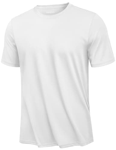 Image of KEFITEVD T-Shirts Men UK Moisture Wicking Short Sleeve Breathable Quick Dry Gym Swimming Tops Tee for Summer,White,3XL