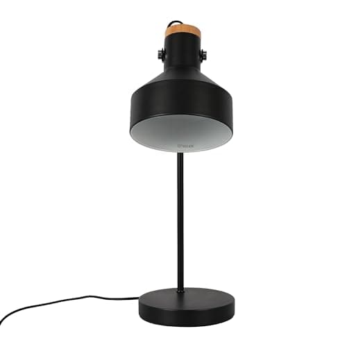 Image of TEKLED® LED Desk Lamp | Modern Rotatable Table Light with Wood Accent | Replaceable E27 Edison Screw Bulb Holder | for Bedside Reading Home Office Work Architects Students - Black