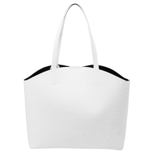 Image of Tommy & Kate BRIELLE Crocodile Pattern Shoulder Bag with Detachable Pouch Bag, Stylish and Large Capacity Tote Bag for Women, PU Leather Satchel Handbag (White)