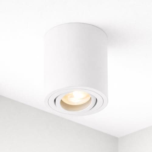 Image of CGC Lighting Modern Ceiling Spotlight Cylinder Surface Mount Adjustable Tilt Downlight GU10 (White, Round)