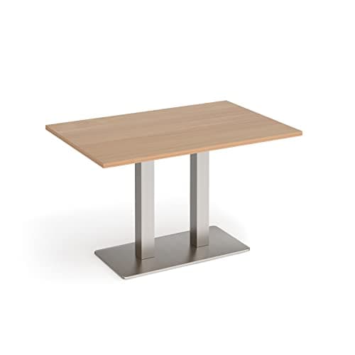Image of Mr Office Eros rectangular dining table with flat brushed steel rectangular base and twin uprights, Beech, 1200