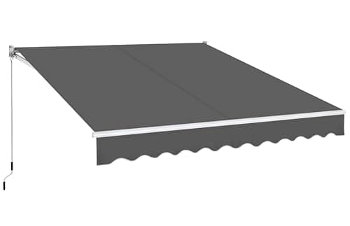 Image of Yaheetech 3 x 2.5m Retractable Manual Awning, Garden Outdoor Canopy Awning Sun Shade Shelter with Fittings and Hand Crank Anti-UV and Waterproof for Patio/Yard/Balcony, 280g/m² Polyester, Dark Grey