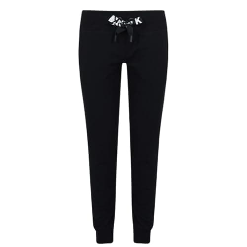 Image of DKNY Women's Fleece Jogger Sweatpant with Pockets, Black Fleece with Two Tone Logo Drawcord, Large