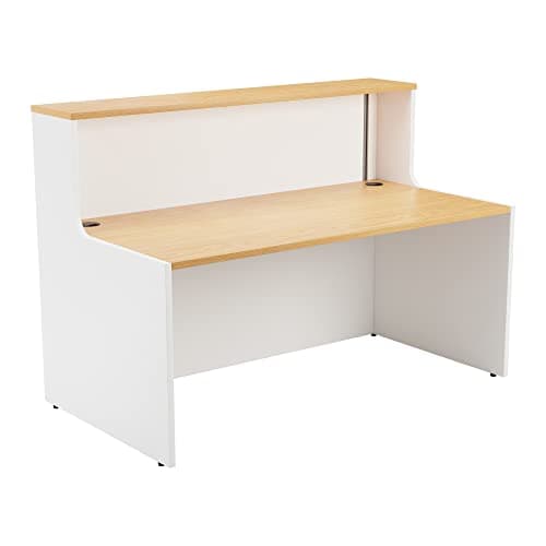 Image of Office Hippo Reception Desk Unit, Table, Office, Oak with White Base, 146 x 89 x 116.5