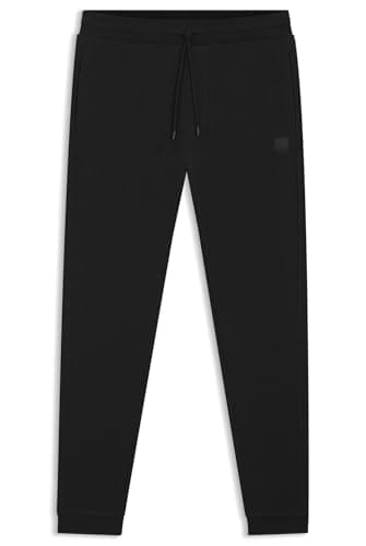 Image of BOSS Mens Sestart Cotton-Terry Tracksuit Bottoms with Logo Patch Black
