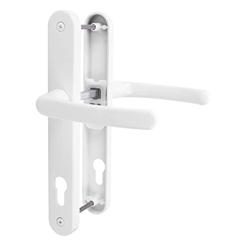 Image of JCP PRO uPVC Door Handle Pair Set Sprung 92 PZ 92mm, Backplate 242mm x 34mm (210mm Screw Centres, White)