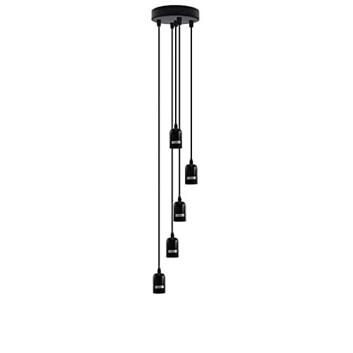 Image of LEDSone Vintage Pendant Ceiling Rose Light Fitting Modern Retro Industrial Style E27 Lamp 5 Way Pendant Light (Black, Without Bulb)
