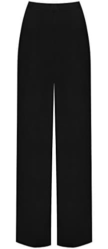 Image of WearAll Ladies Palazzo Wide Leg Flared Elasticated Stretch Plus Size Plain Trousers Black 12/14