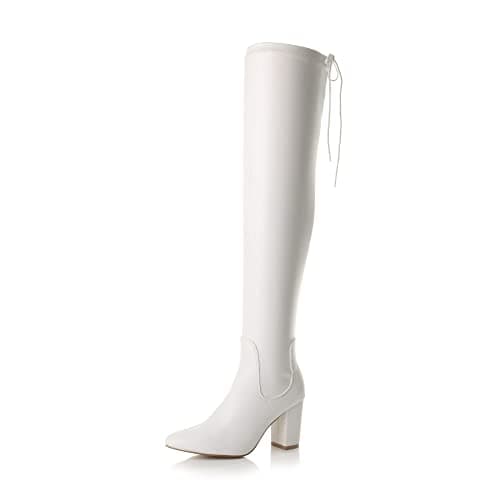 Image of AJVANI high block heel stretch lace up riding over knee boots size 6 39