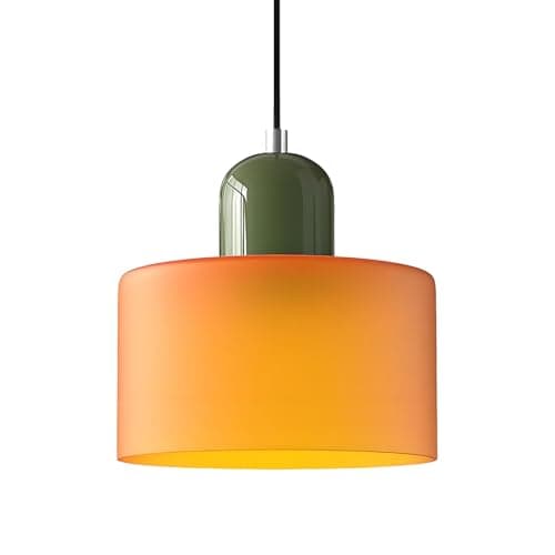 Image of XIRYTU-H Modern Multi-Colour Glass Pendant Light, E27 Hanging Ceiling Lamp, Height Adjustable 200cm Cable, Metal & Glass Lighting Fixture for Kitchen, Dining Room, Café, Bar (Matte Orange, 15CM)