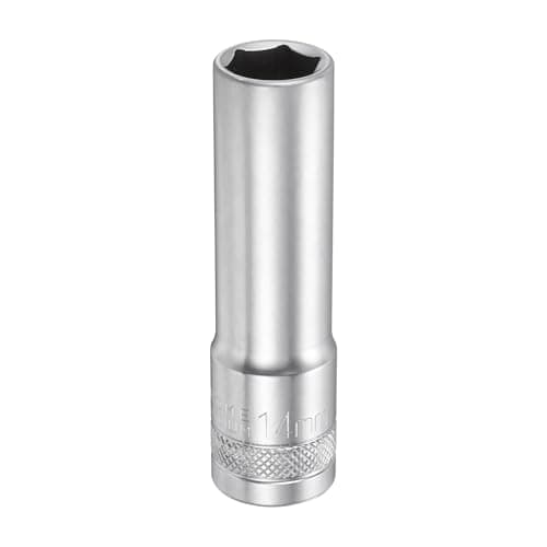 Image of sourcing map 6 Points Deep Socket 1/2" Drive 14mm Deep Metric CR-V Steel Polished Nickel Plating 78mm / 3.1" Long Hex Socket Tool for Home Auto Nuts Bolts Repair