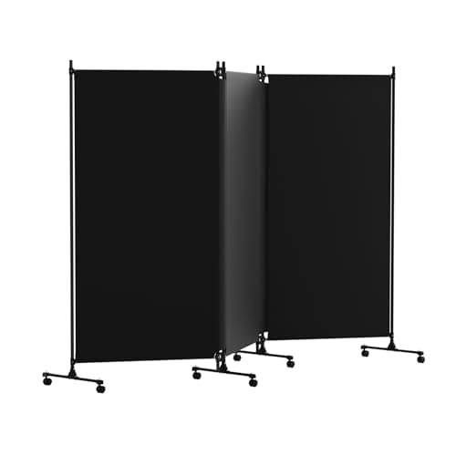 Image of HIDODO 3 Panel Upgraded Room Divider Folding Privacy Screen, Freestanding Partition with Lockable Wheels, Room Separation for Home Office Bedroom, 262cm (W) x 183cm (H), Black