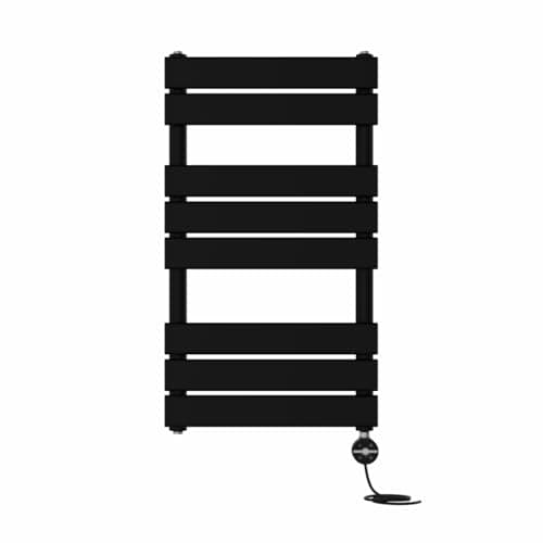 Image of NRG Prefilled Flat Panel Electric Heated Towel Rail Radiator Black Thermostatic Bathroom Warmer with Touch Screen Display 800x450mm - 400W