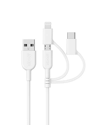 Image of Anker PowerLine II 3-in-1 Cable, Lightning/Type C/Micro USB Cable for iPhone, iPad, Huawei, HTC, LG, Samsung Galaxy, Sony Xperia, Android Smartphones, and More(3ft/0.9m) (White)