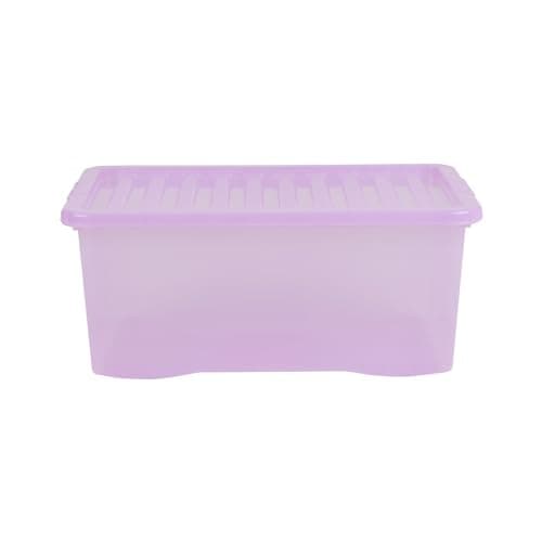 Image of Wham Crystal Plastic Storage Boxes With Lids Home Office Stackable Nestable Container Box, 45L Easy fit Underbed Protective Storage Box, 60 x 40 x 25 cm - Tint Lilac (Set of 3)