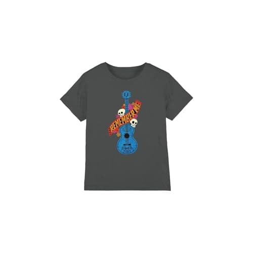 Image of Coco Boys Remember Me Guitar with Skulls Unisex Kids T-Shirt, Charcoal, 12-13 Years UK