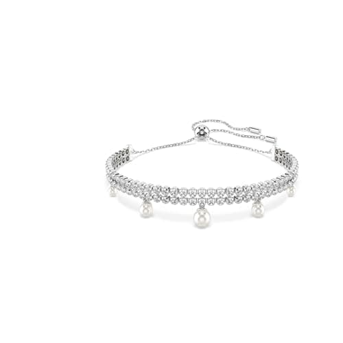 Image of Swarovski x Ariana Grande Bracelet, Clear Round-Cut Crystals and Crystal Pearls in a Rhodium-Finished Setting, Part of the Ariana Grande x Capsule Collection