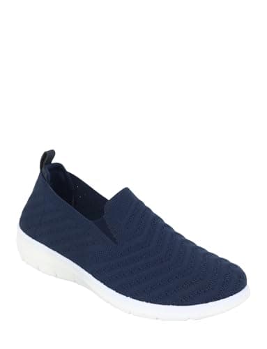 Image of Amber Ladies Wide EE Fit Slip On Shoes Knit Fabric Trainers with Flexisole Navy 3