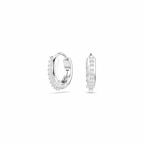 Image of Swarovski Matrix Hoop Earrings, Clear Round Cut Crystals in a Rhodium-Finished Setting, Part of the Swarovski Matrix Collection