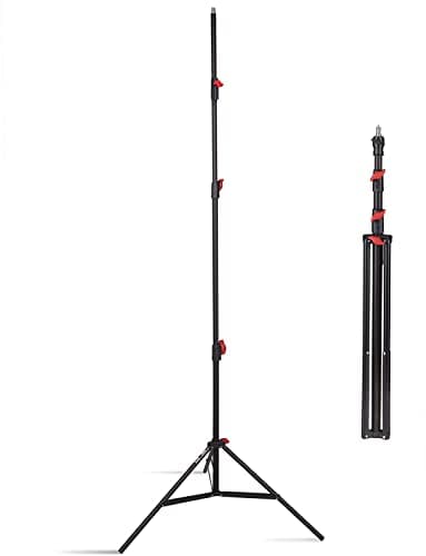 Image of LENCARTA Professional Tripod Light Stand 3.6 m / 142 inches | Aluminium Air Damped Photography Stand, Height Adjustable, Foldable and Portable Sturdy Tripod Stand, Matte Black for Studio Lighting
