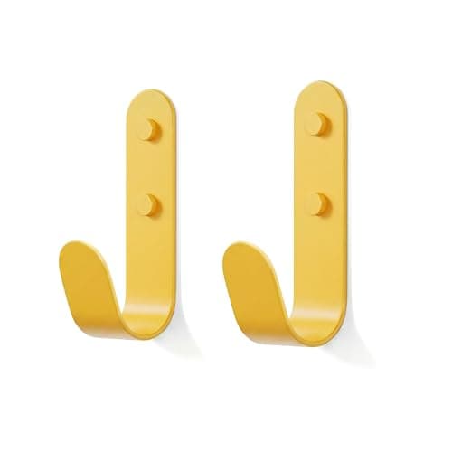Image of The Hairpin Leg Co. [HLC Metal J Wall Hook. Chunky Modern Playful Coat Hook - [Yellow, 2 Pack]