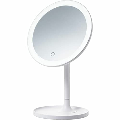 Image of Magnitone Lightup LED Desktop Makeup Mirror, Built in ring light, 10x magnifying attachment, Close up makeup application & facial hair removal, USB rechargeable, Long lasting battery, Light & compact