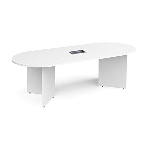 Image of Mr Office Arrow head leg radial end boardroom table with central cutout and Aero power module bundle, White