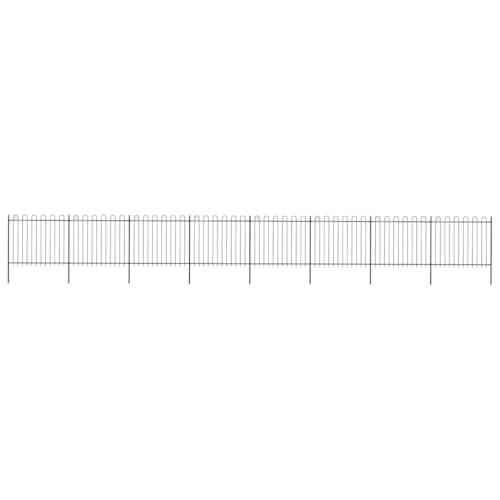 Image of vidaXL Garden Fence with Hoop Top Steel 1426x150 cm Black