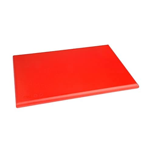 Image of Hygiplas Thick High Density Plastic Red Chopping Board Standard 450x300x25mm - Colour Coded, Dishwasher Safe Cutting Board J034