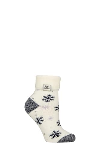 Image of HEAT HOLDERS SOCKSHOP Ladies Socks - Turn Over Cuff Sleep Lite, Warm Chunky Thermal Bed Socks, Patterned, 1 Pair Pack Size 4-8 (UK, Numeric, 4, 8, Regular, Regular, Snowflake Cream)