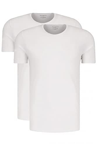 Image of Emporio Armani Mens 2-Pack T-Shirt Crew Neck Pure Cotton Pyjama Top, 2 White, S UK