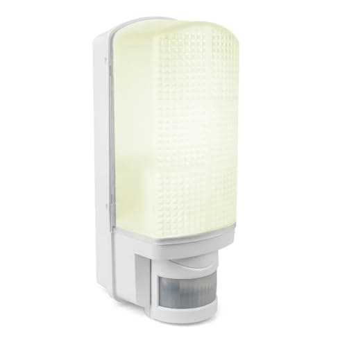 Image of Bright Source Outdoor Wall Security Bulkhead Light Fitting, PIR Motion Sensor, IP44 & IK08 Rated, E27 Base (1, White)