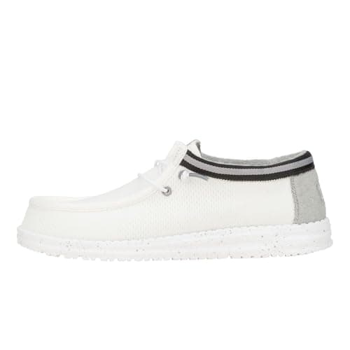 Image of Hey Dude Men's Wally Varsity Jersey, Men’s Shoes, Men's Slip-on Loafers, Comfortable & Light-Weight, White/Grey, 7 UK