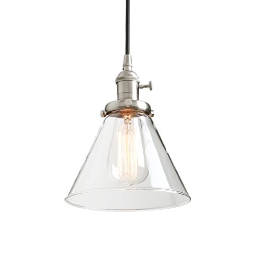 Image of Phansthy Industrial Retro Style Pendant Light Funnel Clear Glass Lamp Shade Hanging Lights Decorative Lighting Ceiling Light Fixtures for Hallway Kitchen Dining Living Room (Brushed)