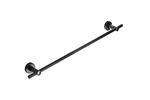 Image of Croydex Epsom Flexi-Fix Screw or Glue Towel Rail, Wall Mounted Towel Rail, Screw or Adhesive Bathroom Towel Rail with Matt Black Finish, 5.4 x 70.1 x 8.2 cm, All Fixings Included