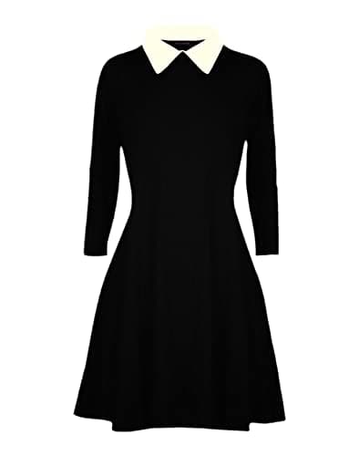 Image of Gum & Berries Girls Collar Swing Dress Long Sleeves Flare Franki A Line Midi Skater Dresses Kids Uniform Top Black 7-8 Years