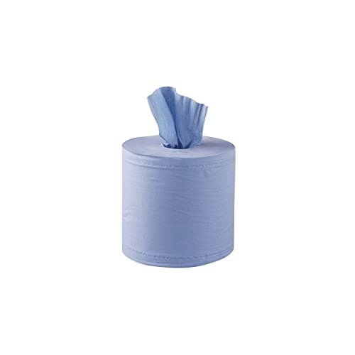 Image of Jantex DL921 Centrefeed Blue Roll Paper Towels - 2 Ply Recycled Wiping Paper, Embossed Pattern -Commercial & Kitchen -120mm Length per Roll, Pack of 6