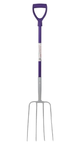 Image of Red Gorilla 4 Prong Pro Manure Fork with D Handle Purple Lightweight For Stable Bedding Mucking Out Metal Pitchfork with Steel Head Rust Resistant for Hay and Garden Compost 113cm Long