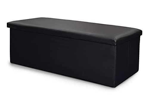Image of Home Republic Large Ottoman Storage Box Folding Seat, Storage Stool Faux Leather Toy Chest Practical Bench Blanket Box (Black, 76x38cms)