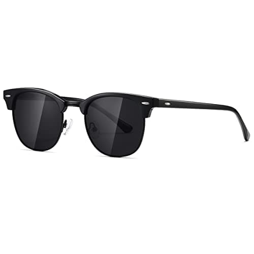 Image of kimorn Polarized Sunglasses Unisex Retor Semi-Rimless Frame Classic Eyewear AE0550 (Black, 52)