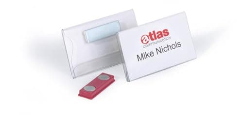 Image of Durable Name Badge 40 x 75mm with Magnet Transparent - Pack of 25 Badges - Includes Blank Insert Cards - Perfect For Events and Visitor Management