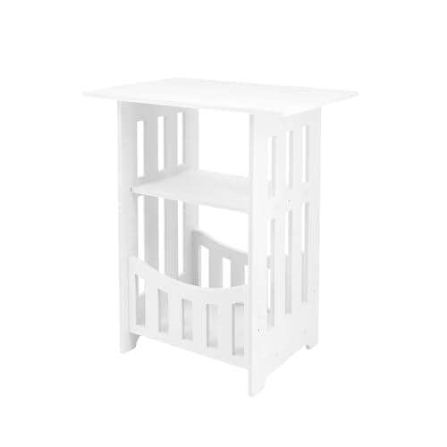 Image of White Side Tables, 2 Tier Bedside Tables, Sofa Table Side Table for Living Room, Nordic Style Bedroom Storage Cabinet Table, Living Room Mini Square Table, Suitable for Bedroom, Bathroom, Home Storage