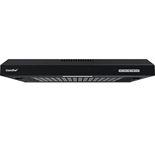 Image of COMFEE' 60 cm Visor Cooker Hood LED Extractor Hood Under Cabinet Hood Wall Mounted Extractor Fan 600 mm Top Vented Range Hood - Black KWH-SLIF17B-60