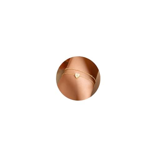 Image of JeweBella Double Layered Initial Letter Bracelet for Women Girls Silver/Gold Bracelets for Womens Heart Copper Bracelet Letter Beads Personalised Initial Bracelet Jewelry Gift for Women Teenage Girls