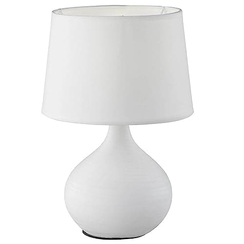Image of Britalia White Textured Ceramic Vintage Globe Urn Table Desk Lamp with Matching Fabric Shade | 29cm Height | 1 x SES E14 Lamp Bulb Required | UK Approved | Retro Design | Tapered Drum Lampshade