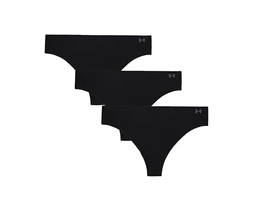Image of Under Armour Women's 3-Pack Pure Stretch No Show Thong Underwear – Seamless Invisible Fit, No VPL, Ultra-Soft, All-Day Comfort - Black, M